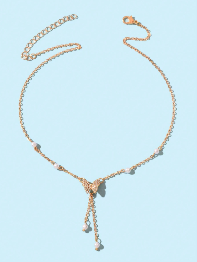 French Minimalist Butterfly Pearl Necklace